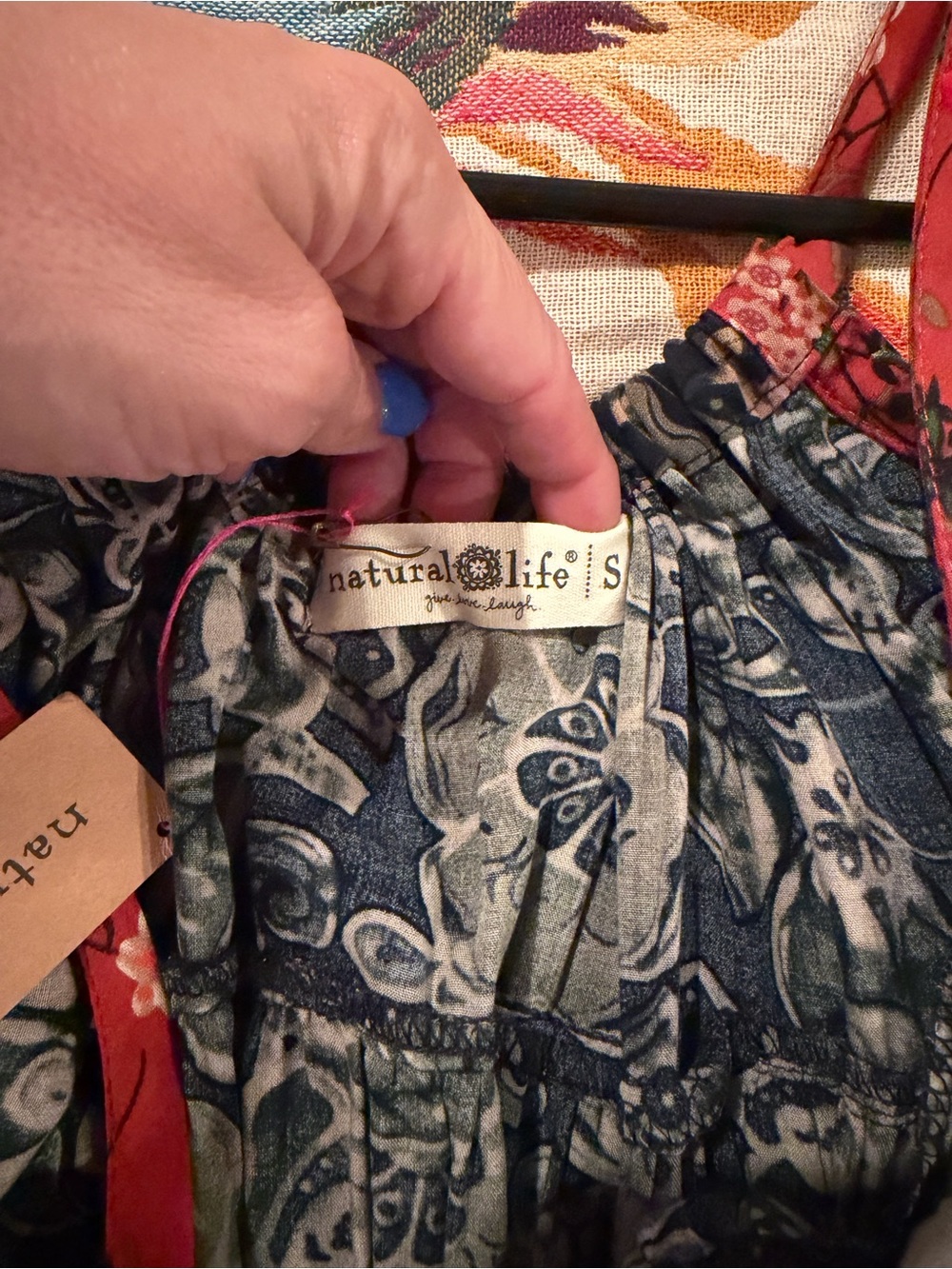 NATURAL LIFE Navy Floral Maxi Dress with Red Trim - Picture 5 of 7